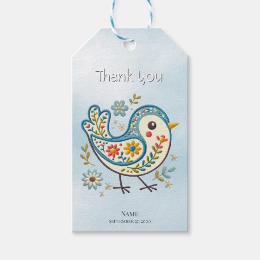 Blue Bird Floral Gift Tag Geschenkanhänger (Vorderseite)