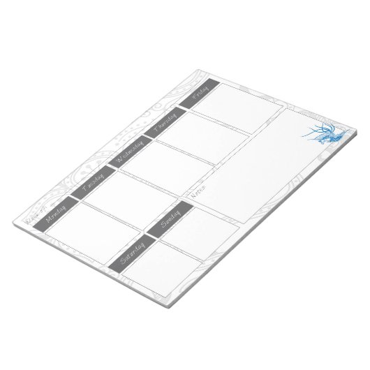 Blue Bird & Floral Muster Wochenkalender Notepad Notizblock (angewinkelt)