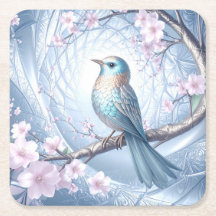 Blue Bird Floral Paper Coaster