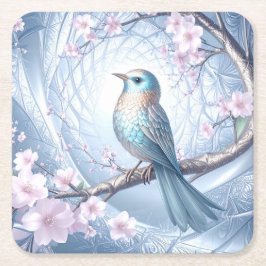 Blue Bird Floral Paper Coaster Rechteckiger Pappuntersetzer