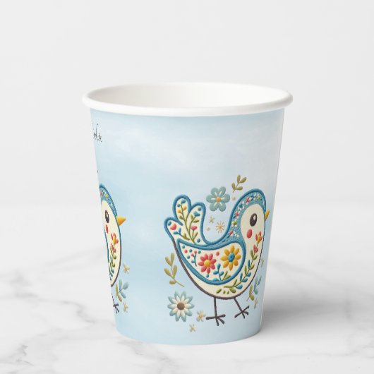 Blue Bird Floral Paper Cups Pappbecher (Rückseite)