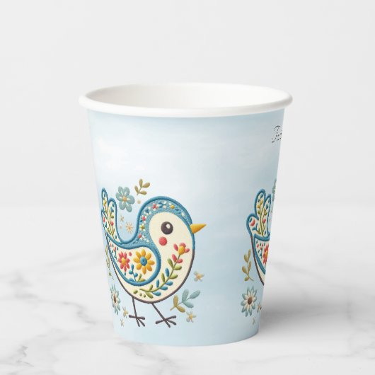 Blue Bird Floral Paper Cups Pappbecher (Vorderseite)