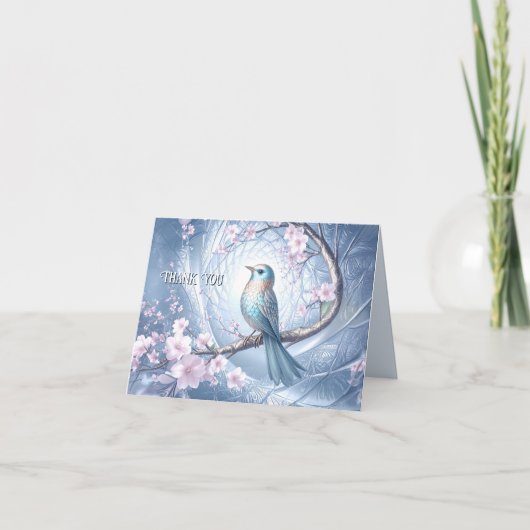 Blue Bird Floral Thank You Card Dankeskarte (Vorderseite)