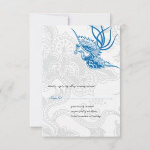 Blue Bird & Floral Wedding RSVP Cards Karte