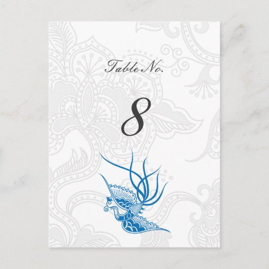 Blue Bird & Floral Wedding Tischnummer Cards (Vorderseite)