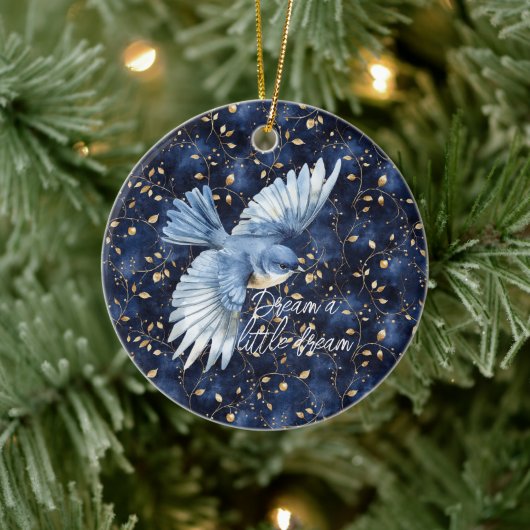Blue Bird Gold Leaves Traum Keramik Ornament (Baum)