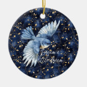 Blue Bird Gold Leaves Traum Keramik Ornament (Vorne)
