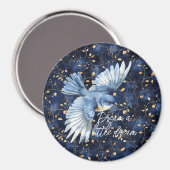 Blue Bird Gold Leaves Traum Magnet (Vorderseite/Rückseite)