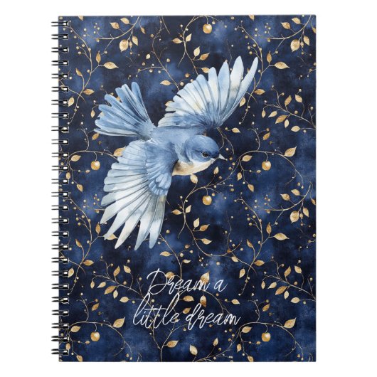 Blue Bird Gold Leaves Traum Notizblock (Vorderseite)