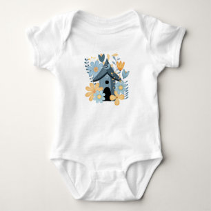 Blue Bird House Baby Strampler