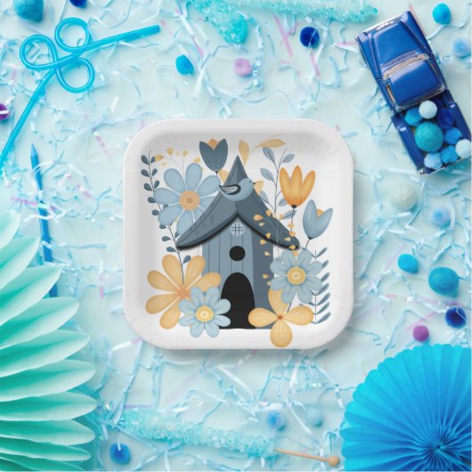 Blue Bird House Pappteller (Party)