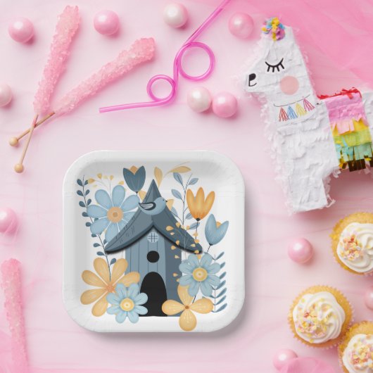 Blue Bird House Pappteller (Party)