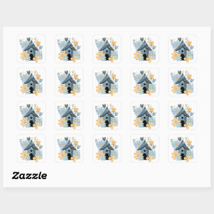 Blue Bird House Quadratischer Aufkleber