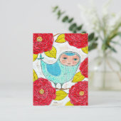 Blue Bird im Roten Frühling Garten Kunstmuseum Postkarte (Stehend Vorderseite)