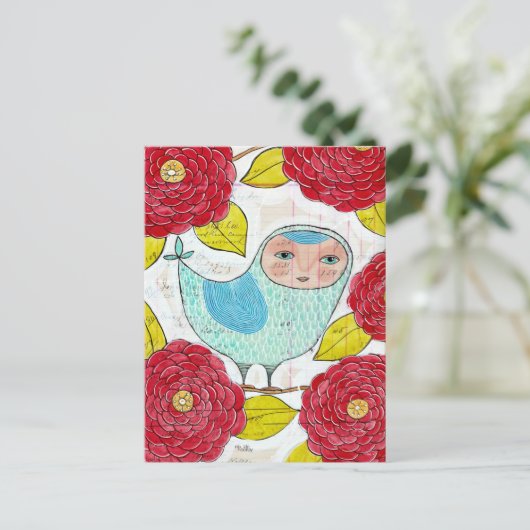 Blue Bird im Roten Frühling Garten Kunstmuseum Postkarte (Stehend Vorderseite)