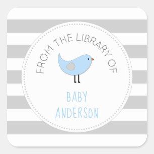Blue Bird Junge Babydusche Buchzeichen / Buch Quadratischer Aufkleber