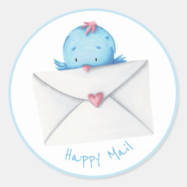 Blue Bird mit Letter und Heart Happy Mail Runder Aufkleber