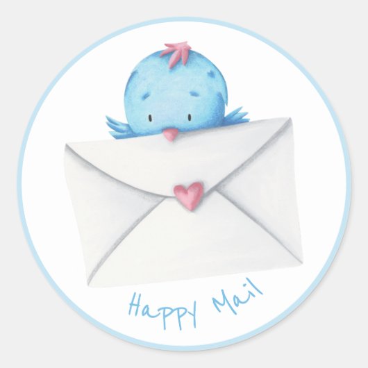 Blue Bird mit Letter und Heart Happy Mail Runder Aufkleber (Vorderseite)