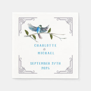 Blue Bird of Happiness Wedding Paper Napkin Serviette