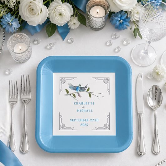 Blue Bird of Happiness Wedding Paper Teller