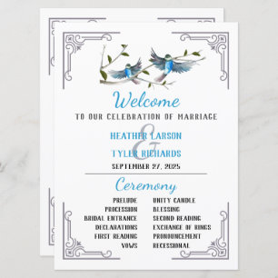 Blue Bird of Happiness Wedding Program Einladung
