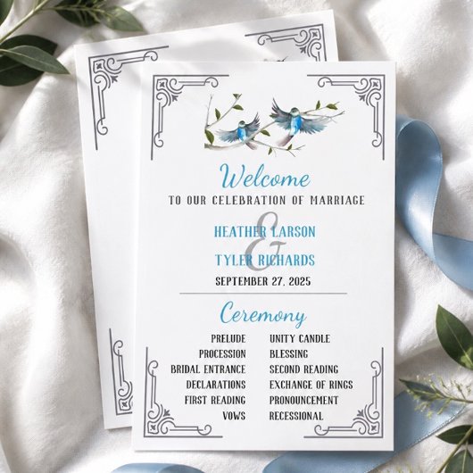 Blue Bird of Happiness Wedding Program Einladung