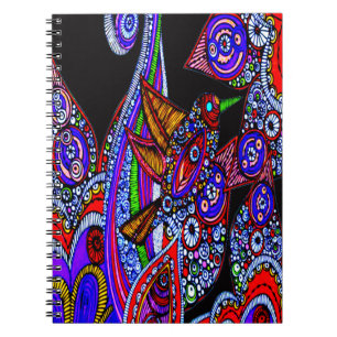 Blue Bird of Paradise Black Spiral Notebook Notizblock