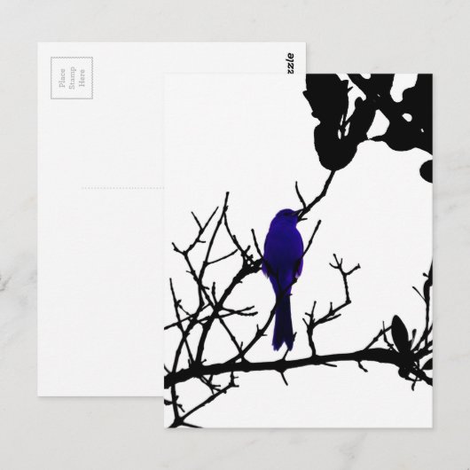 Blue bird on black tree postkarte (Vorne/Hinten)