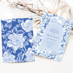 Blue Bird Peony Chinoiserie Brautparty Einladung