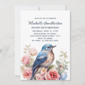 Blue Bird Pink Blume 100. Geburtstag Einladung (Vorderseite)