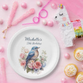 Blue Bird Pink Blume 75. Geburtstag Pappteller (Party)