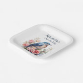 Blue Bird Pink Blume 75. Geburtstag Pappteller (Gewinkelt)