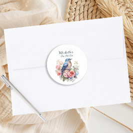 Blue Bird Pink Blume 75. Geburtstag Runder Aufkleber