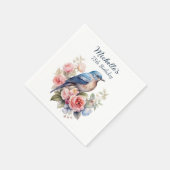 Blue Bird Pink Blume 75. Geburtstag Serviette (Ecke)