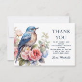 Blue Bird Pink Blume Geburtstag Vielen Dank Dankeskarte (Vorderseite)