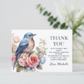 Blue Bird Pink Blume Geburtstag Vielen Dank Dankeskarte (Stehend Vorderseite)