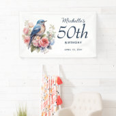 Blue Bird Pink Floral 50. Geburtstag Banner (Insitu)