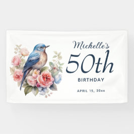 Blue Bird Pink Floral 50. Geburtstag Banner