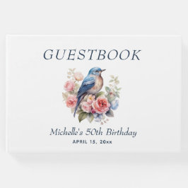Blue Bird Pink Floral 50. Geburtstag Gästebuch