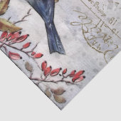Blue Bird Red Berries Französisch Script Decoupage Seidenpapier (Detail)
