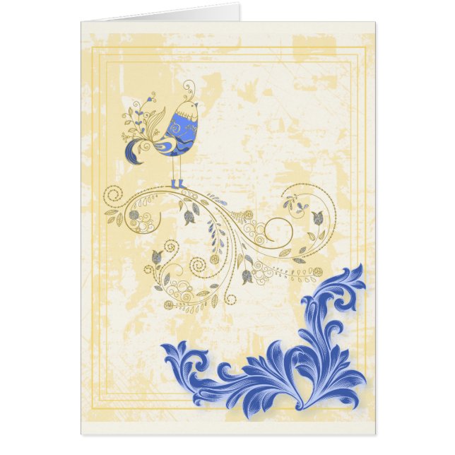 Blue Bird Retro Floral Kunst (Vorne)