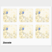 Blue Bird Retro Floral Kunst Quadratischer Aufkleber (Blatt)