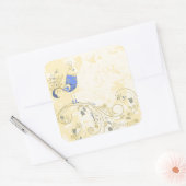 Blue Bird Retro Floral Kunst Quadratischer Aufkleber (Umschlag)
