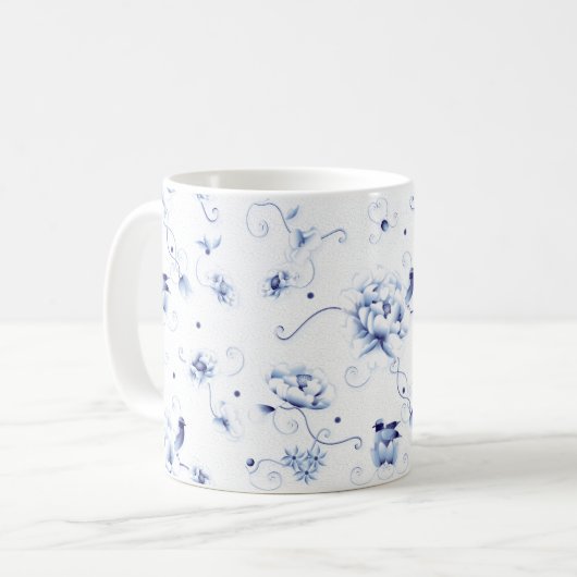 Blue Bird Rose Chinoiserie Kaffeetasse (Vorderseite Links)