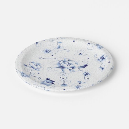 Blue Bird Rose Chinoiserie Pappteller (Schrägansicht)
