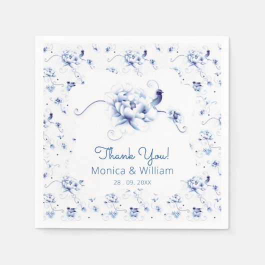 Blue Bird Rose Chinoiserie Serviette (Vorderseite)