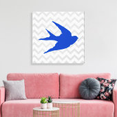 Blue Bird-Silhouette auf Zickzack Streifen Leinwanddruck (Insitu (Wohnzimmer))