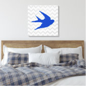 Blue Bird-Silhouette auf Zickzack Streifen Leinwanddruck (Insitu (Schlafzimmer))