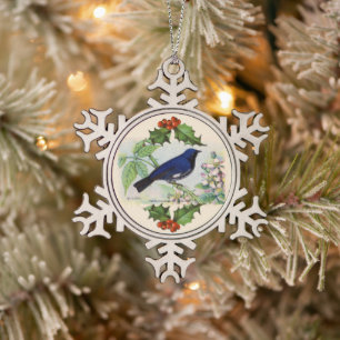 Blue Bird Snowflake Weihnachtsschmuck Schneeflocken Zinn-Ornament