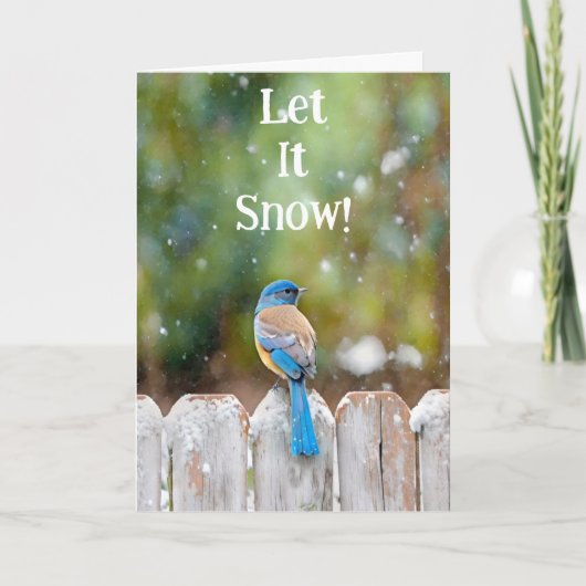 Blue Bird Snowing Weihnachtskarte Karte (Vorderseite)